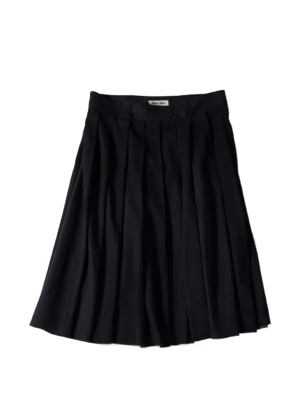 Miu Miu Pleated Waxed Suede Skirt | Blue | FARFETCH NZ
