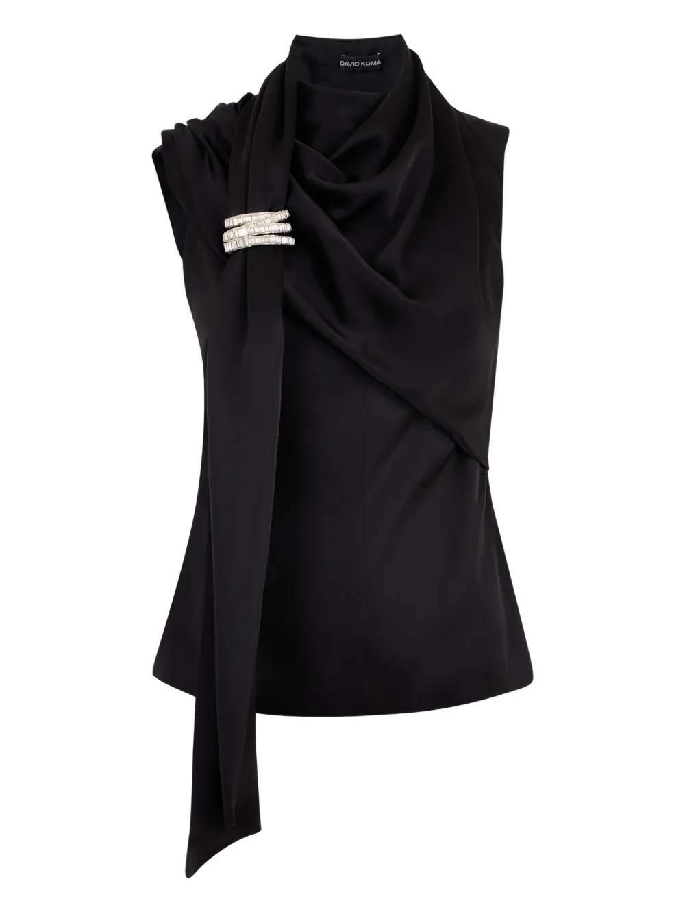 David Koma brooch drape top | Black | Image 1