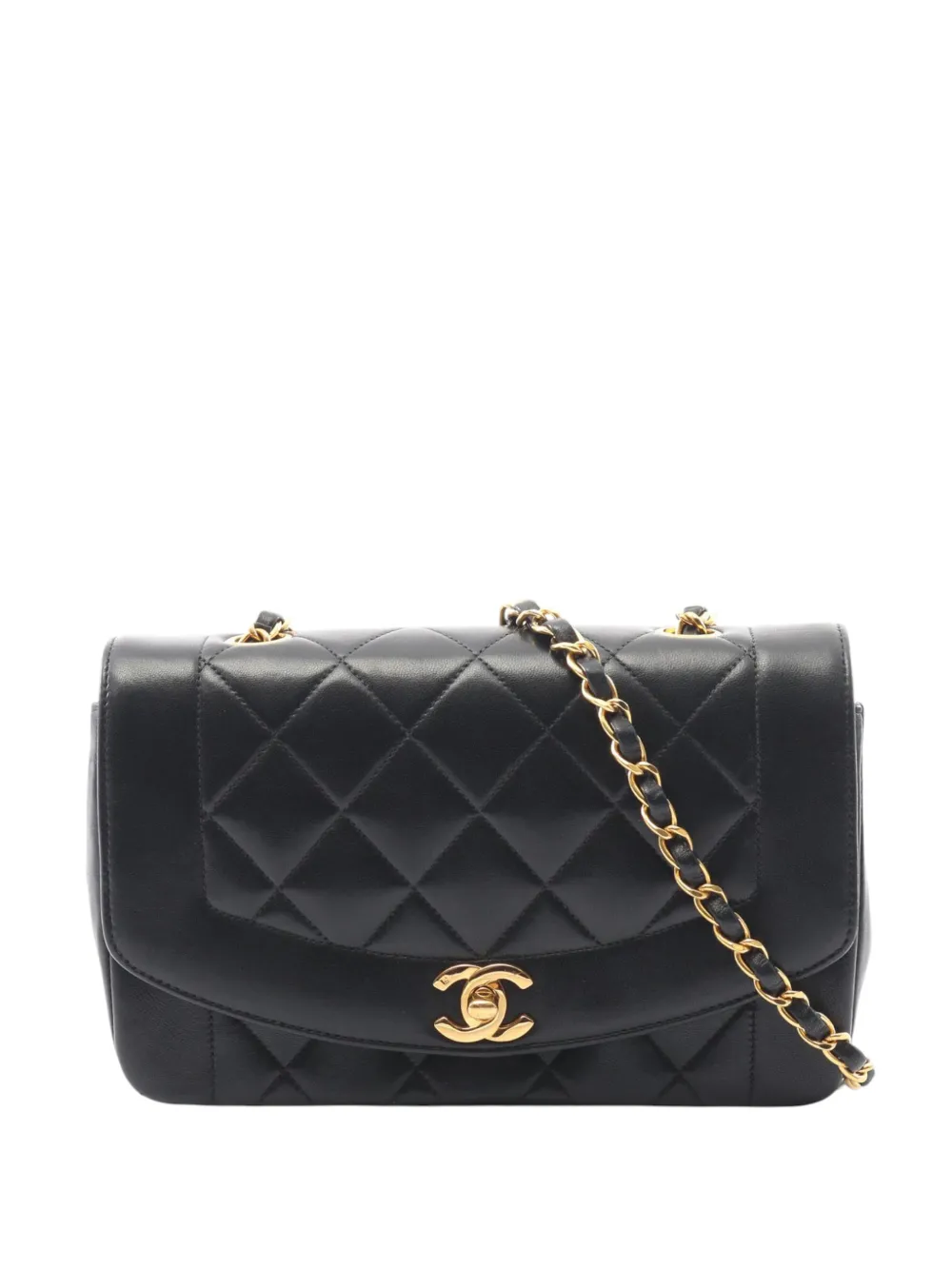 Pre-owned Chanel 2002-2003 Small Lambskin Diana Flap Shoulder Bag In Black