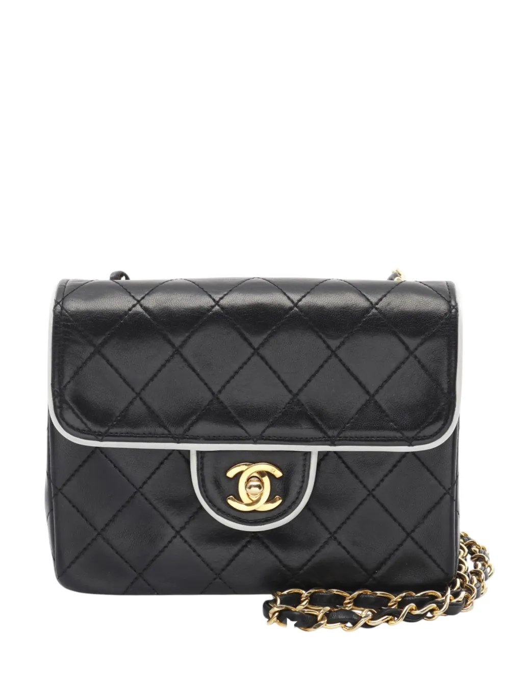 Pre-owned Chanel 1989-1991 Mini Classic Quilted Lambskin Square Single Flap Crossbody Bag In Black