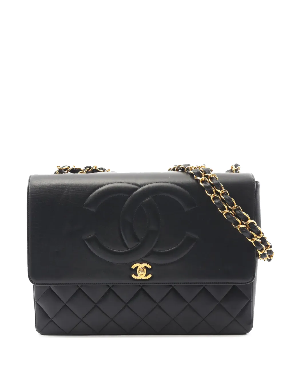 Pre-owned Chanel 1997-1999 Cc Lambskin Maxi Flap Single Flap Shoulder Bag In Black