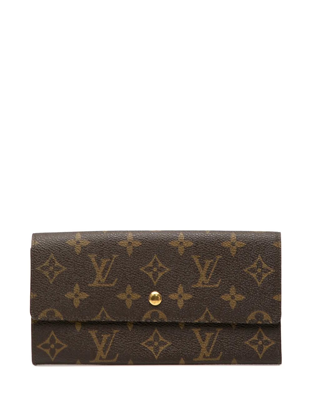 Pre-owned Louis Vuitton 1992 Monogram Porte Monnaie Credit Wallet Long Wallets In Brown