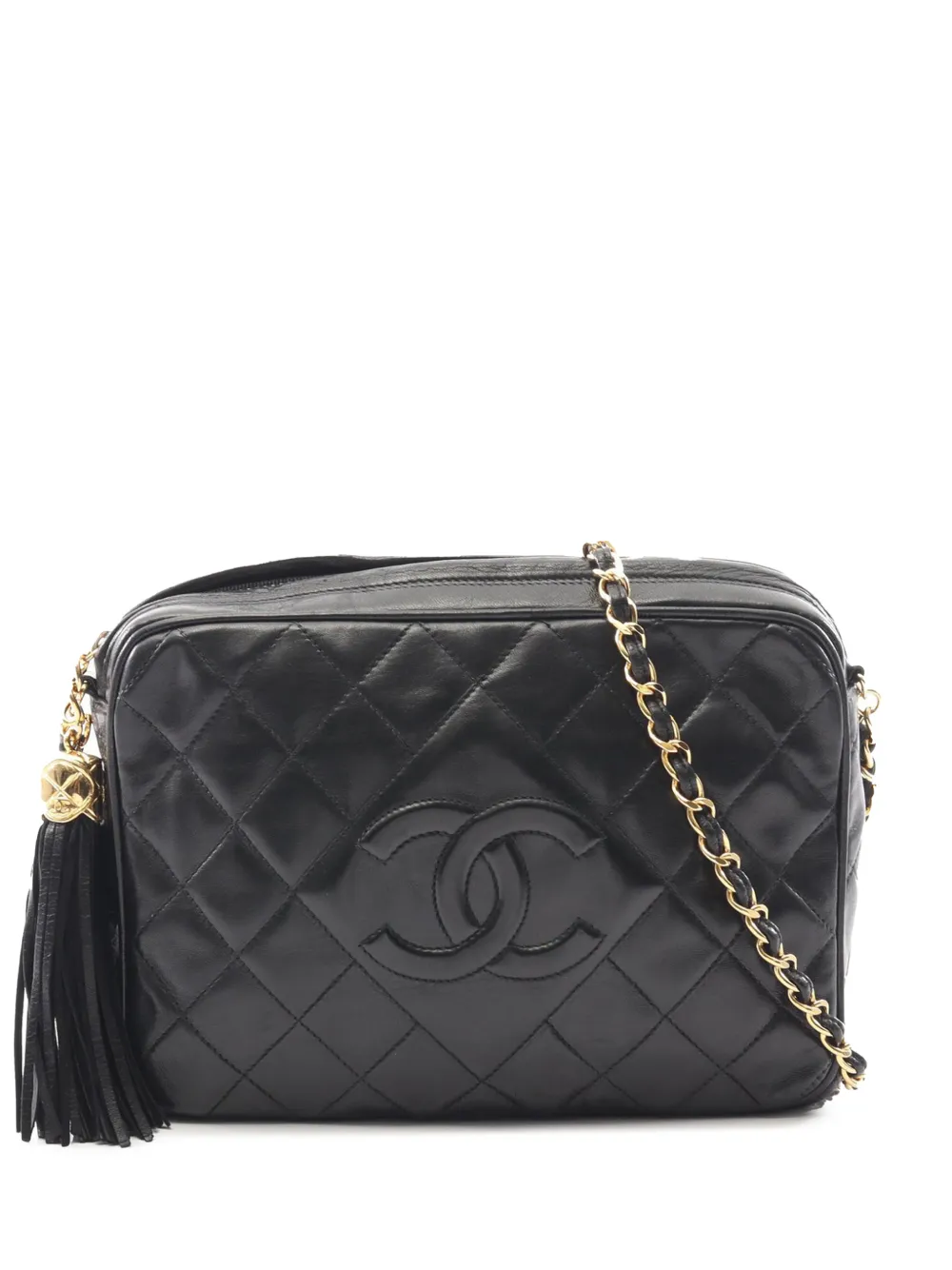 Pre-owned Chanel 1989-1991 Small Cc Quilted Lambskin Camera Bag Shoulder Bag In Black
