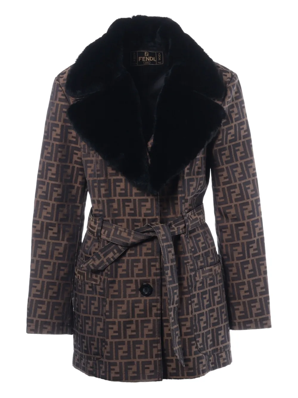 Fendi Pre-Owned 1980-2000 zucca-pattern belted jacket | Brown | Image 1