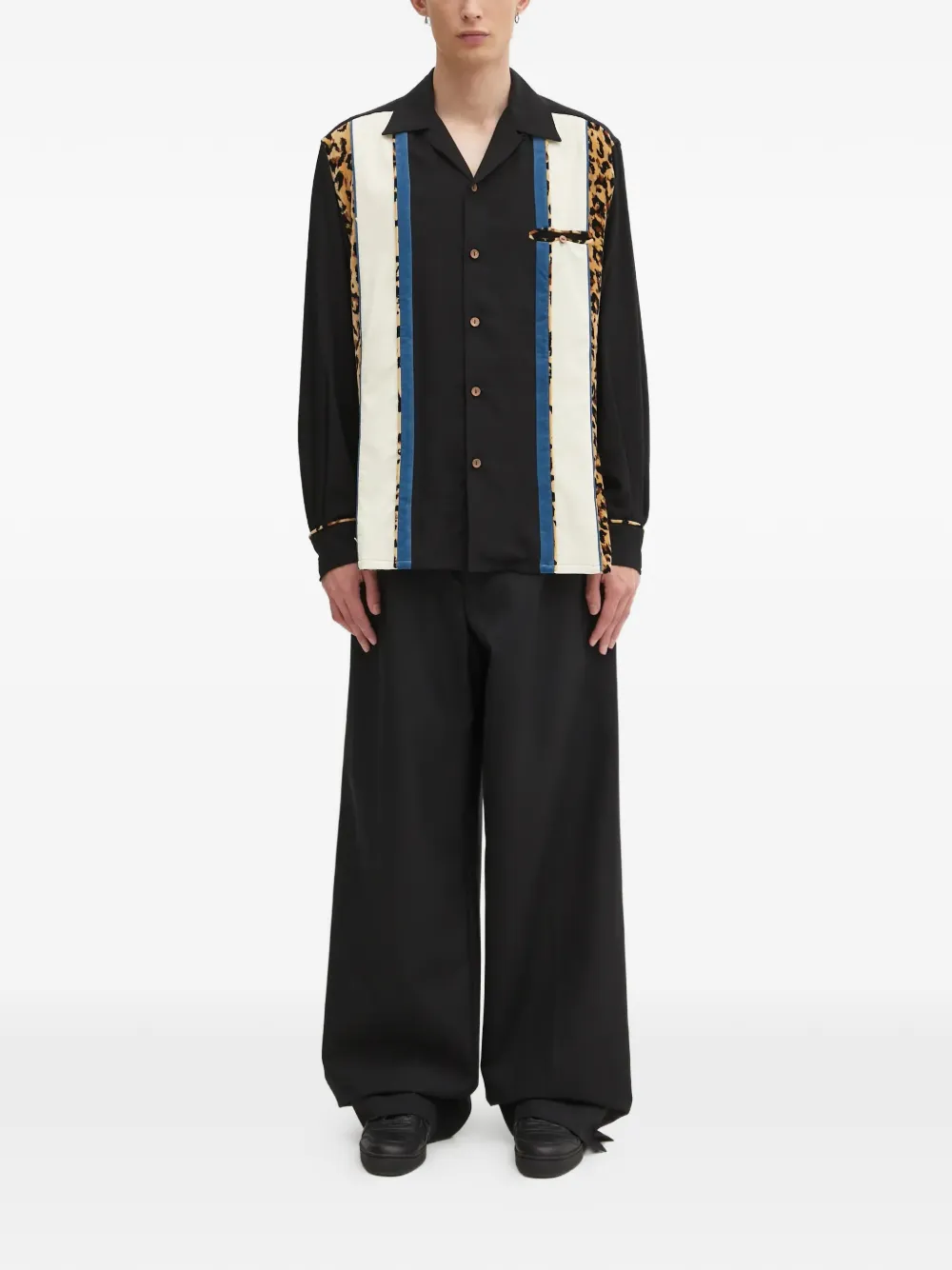 WACKO MARIA animal-print panel shirt - Zwart