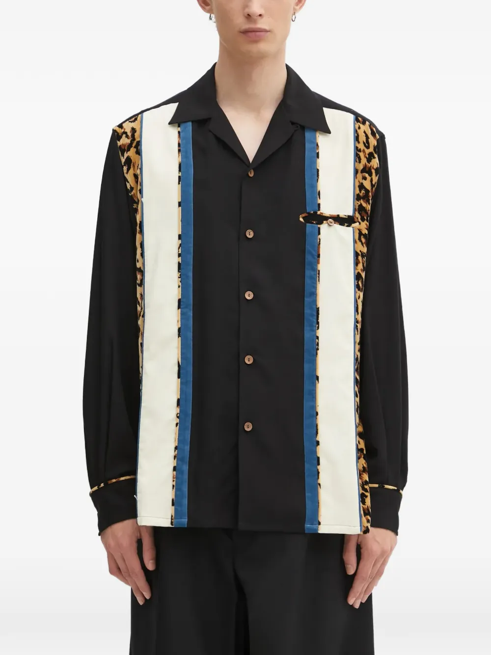 WACKO MARIA animal-print panel shirt - Black