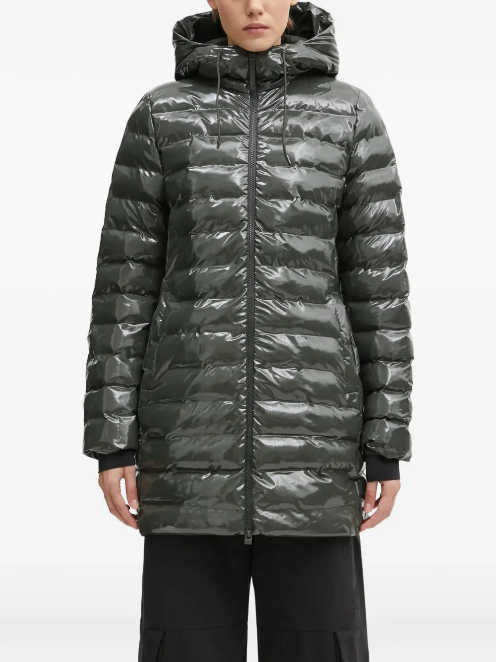 Rains Lohja Curve W3t3 Hooded Quilted Coat In Gray