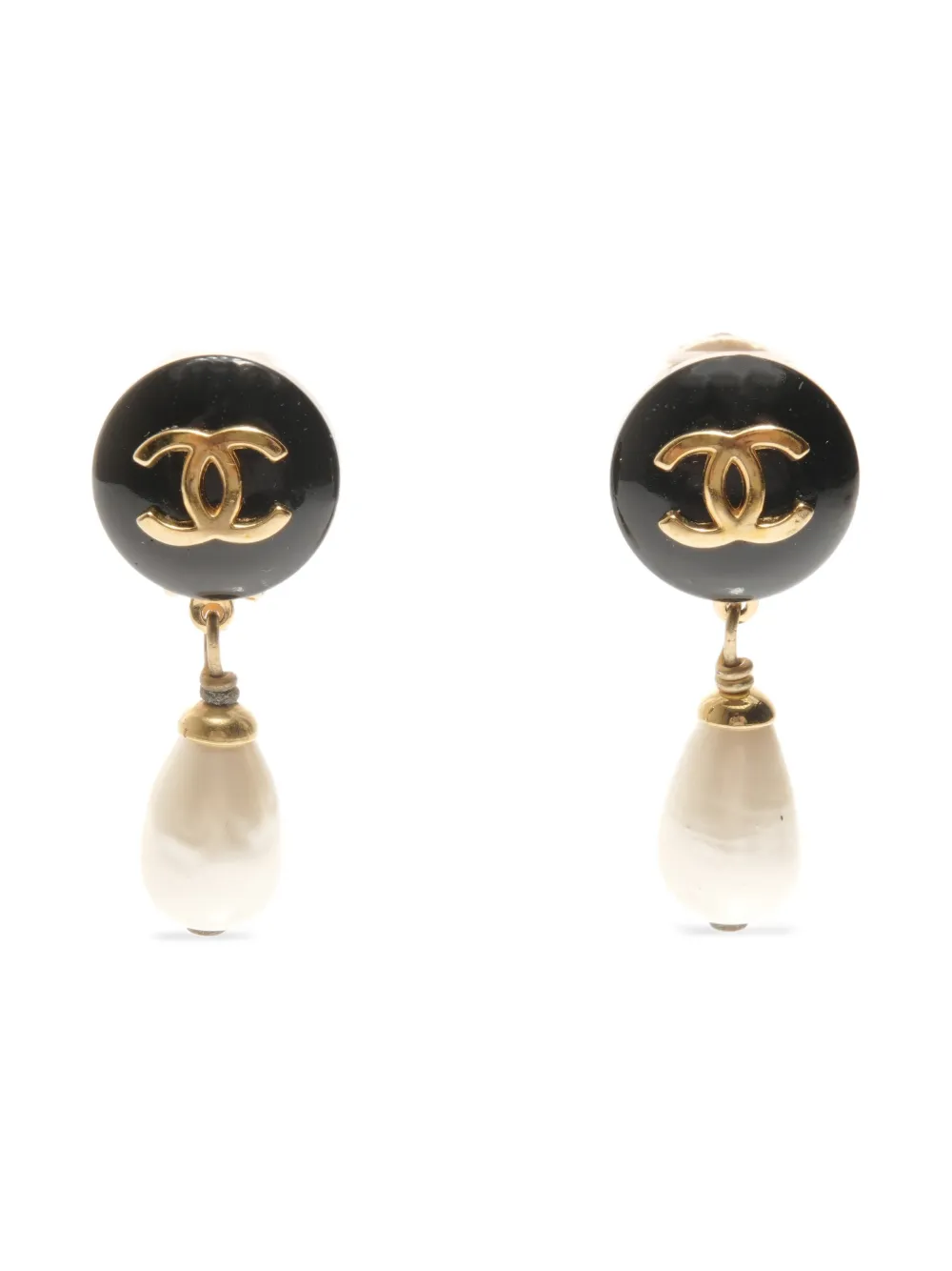 CHANEL Pre-Owned 1995 pearl-drop clip-on earrings - Oro