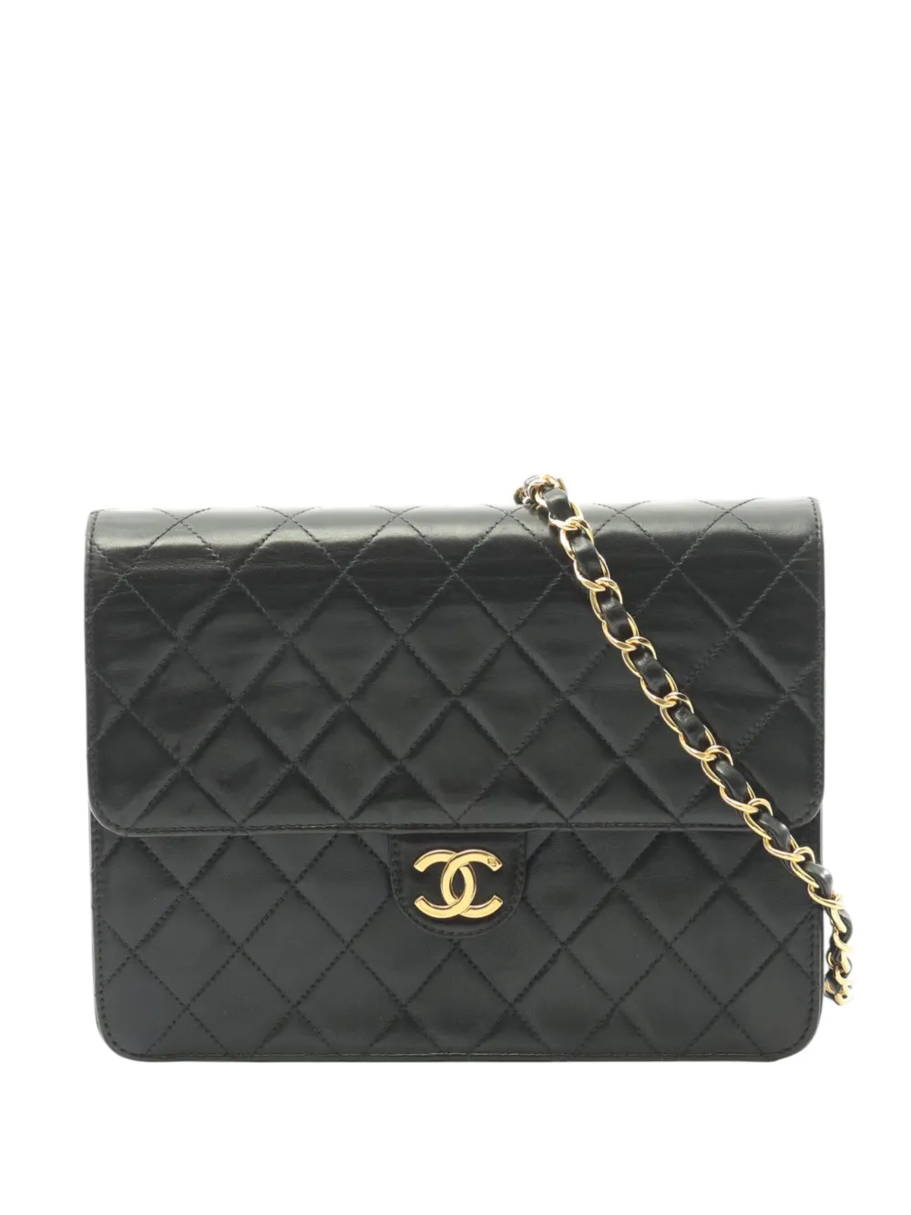 Pre-owned Chanel 1997-1999 Cc Quilted Lambskin Square Single Flap Crossbody Bag In Black