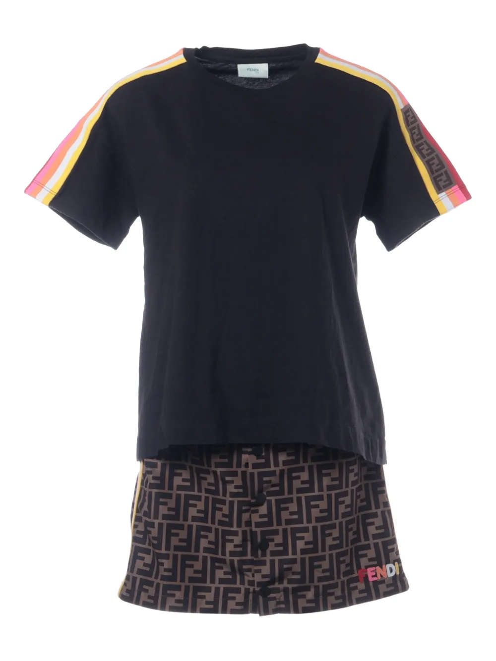 Pre-owned Fendi 2021 Striped Zucca Skirt Set In Black