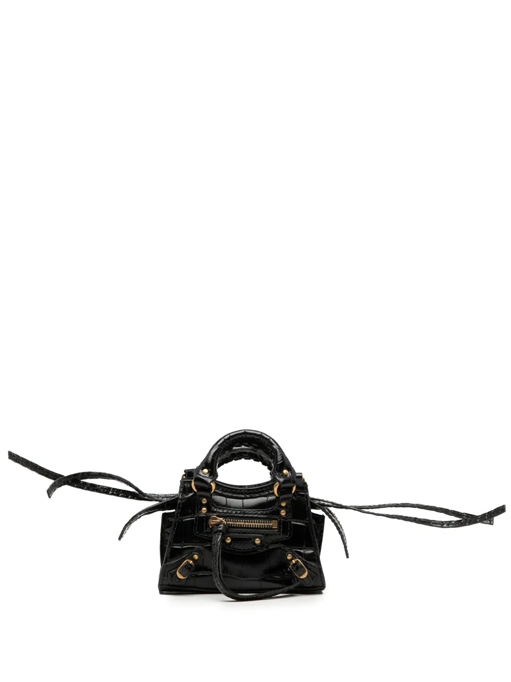 Balenciaga Pre-Owned Borsa a tracolla Neo Classic City super nano in pelle di vitello goffrata effetto coccodrillo 2021 - Nero