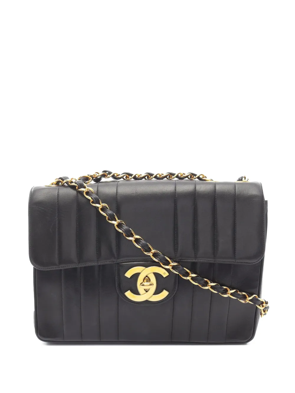 Pre-owned Chanel 1994-1996 Cc Lambskin Vertical Quilt Flap Bag Shoulder Bag In Black