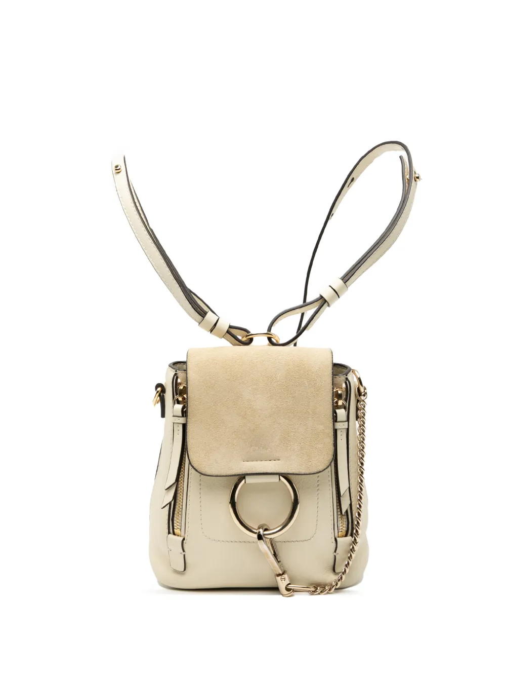 Pre-owned Chloé 2010-2025 Mini Calfskin And Suede Faye Backpack In White
