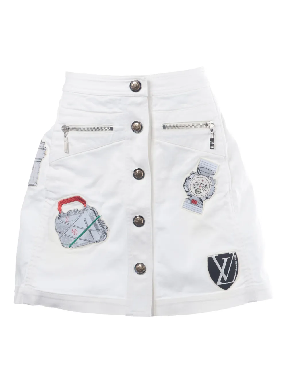 Pre-owned Louis Vuitton 2018 Appliqué Button-down Skirt In White