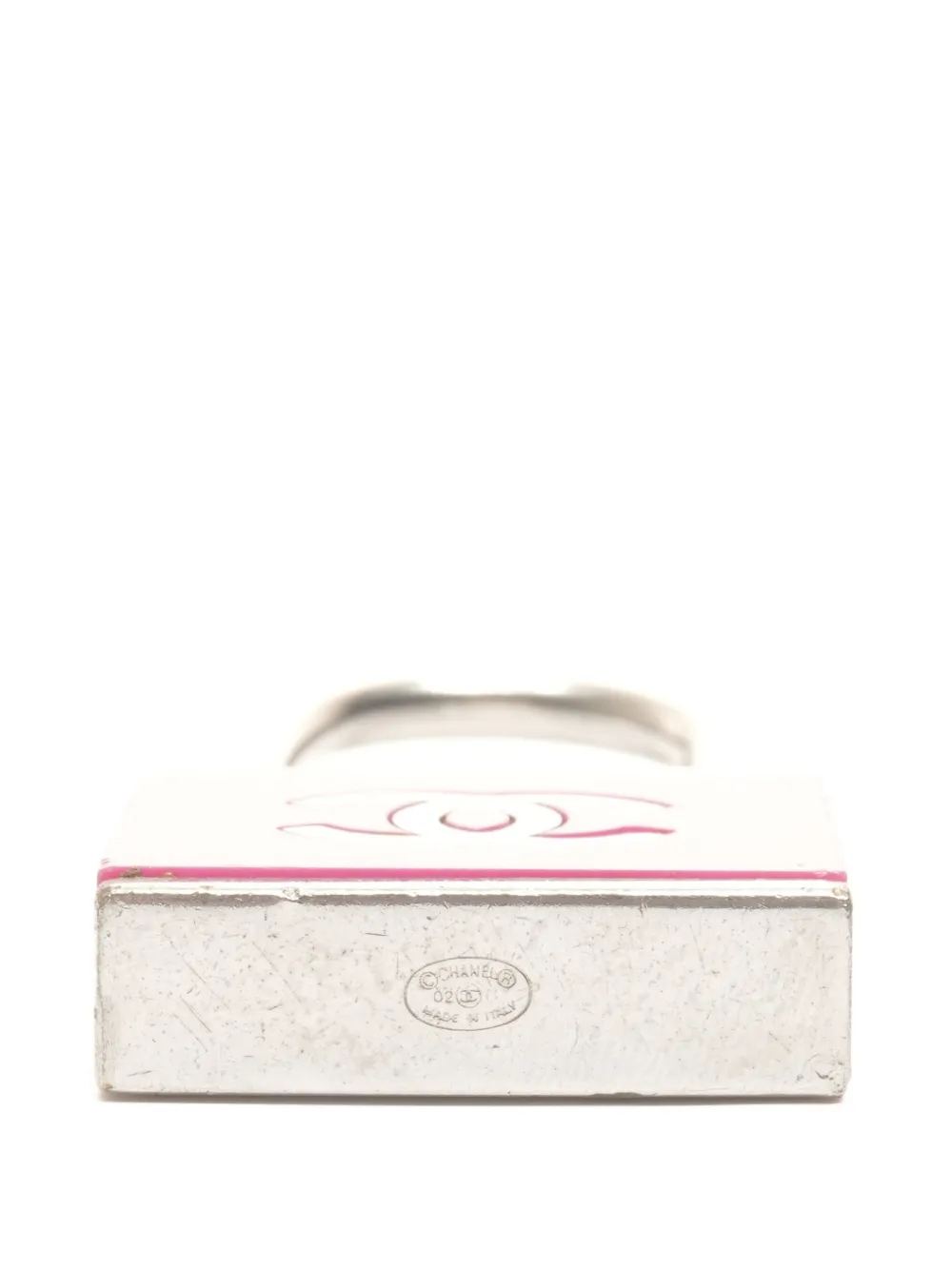 Pre-owned Chanel 2002 Interlocking Cc Padlock Keyring In Silver