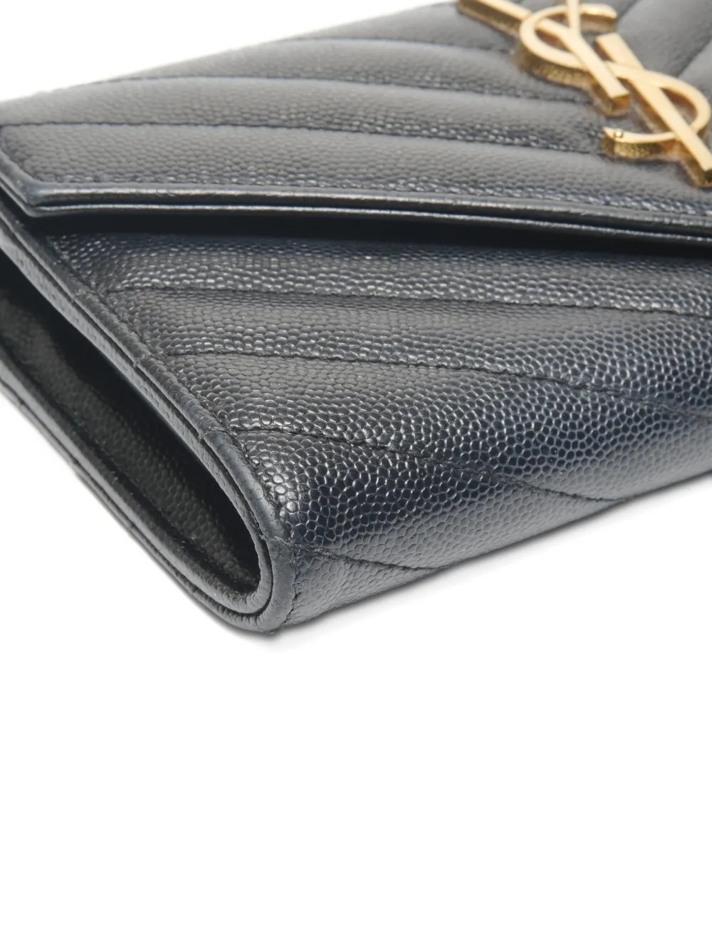 Pre-owned Saint Laurent 2020 Cassandre Chevron-quilted Wallet In Black