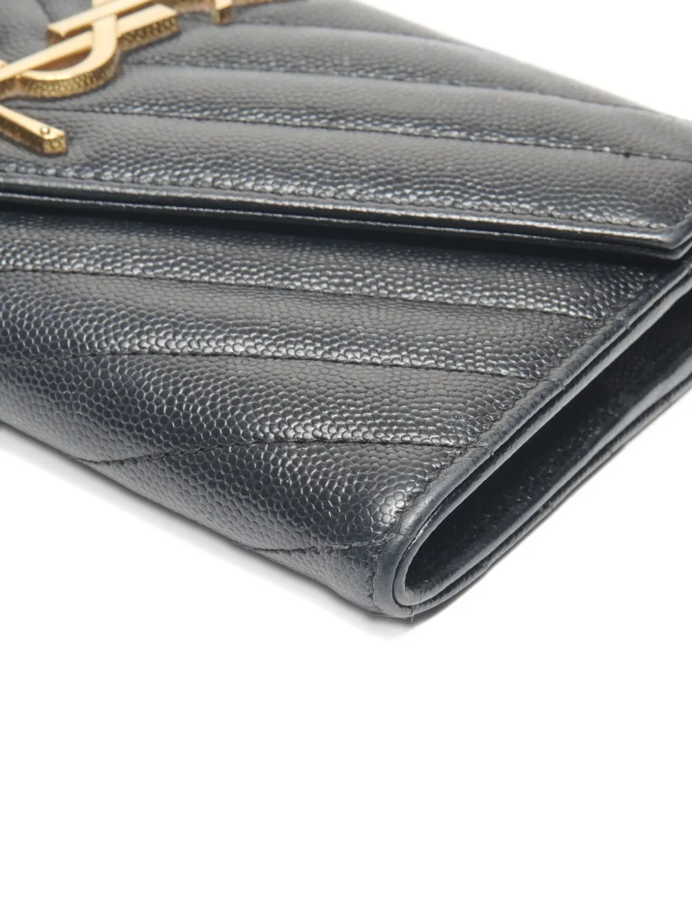 Pre-owned Saint Laurent 2020 Cassandre Chevron-quilted Wallet In Black