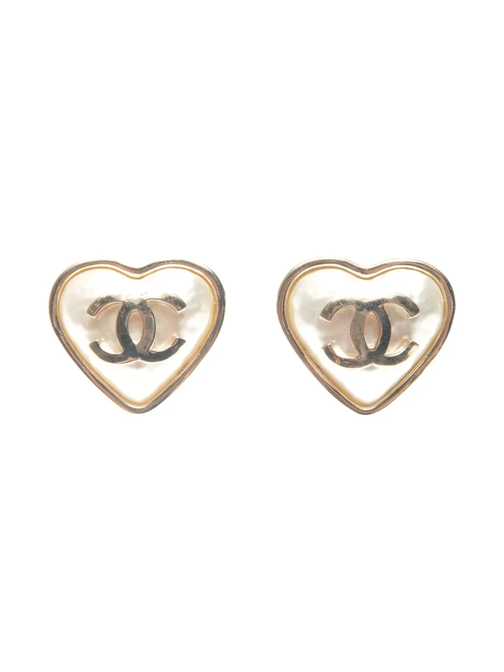 CHANEL Pre-Owned 2022 Interlocking CC heart-shaped earrings - Oro