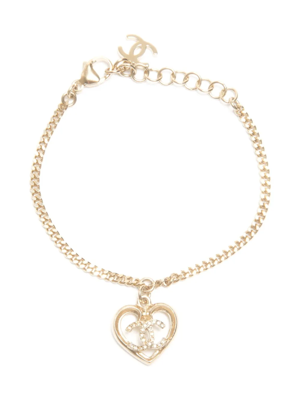 CHANEL Pre-Owned 2023 Interlocking CC heart-pendant bracelet - Oro
