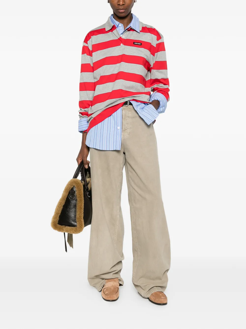 Miu Miu striped long-sleeved knitwear - Rood