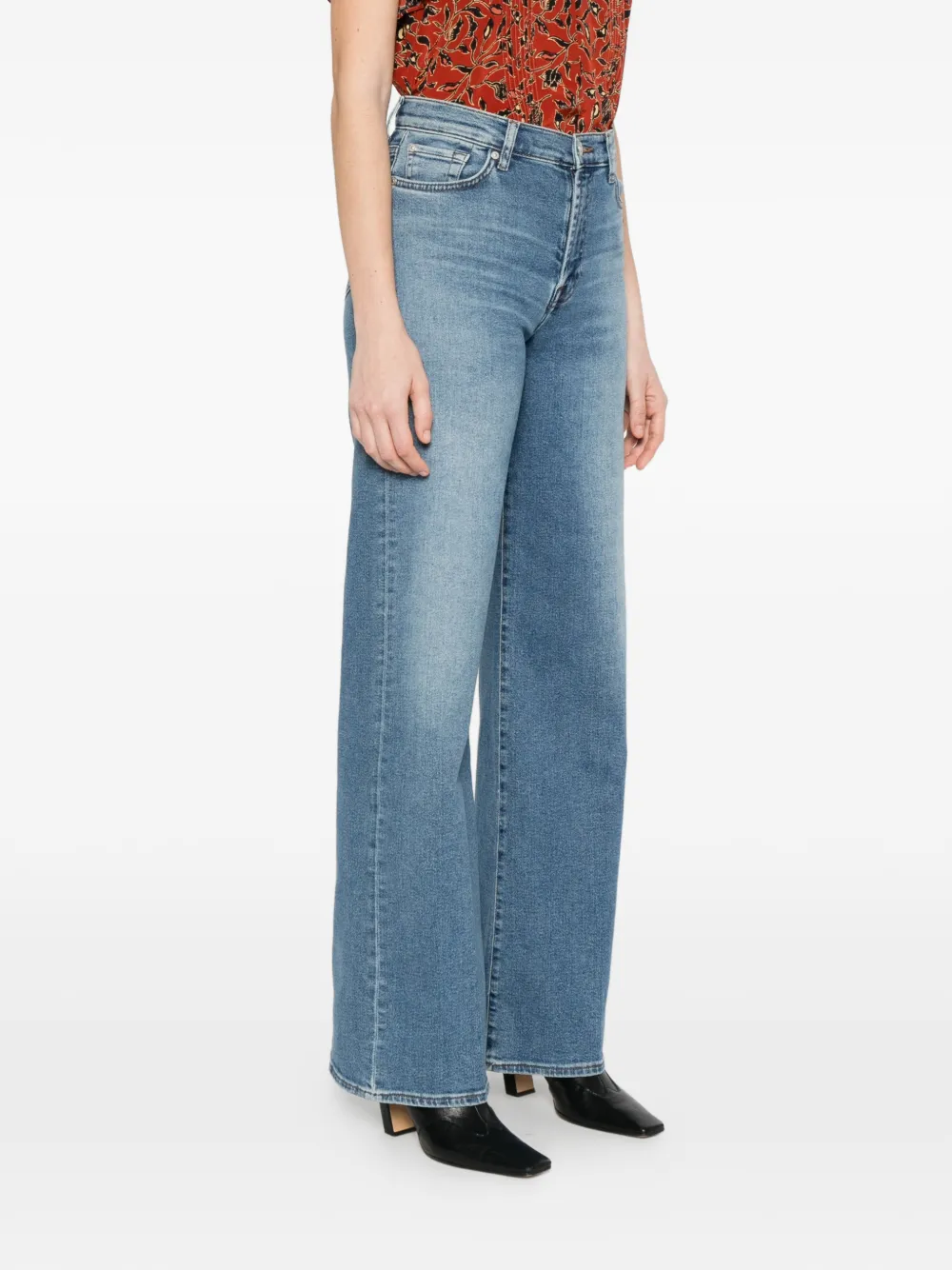  7 For All Mankind Buttoned Wide-leg Jeans - Blue 