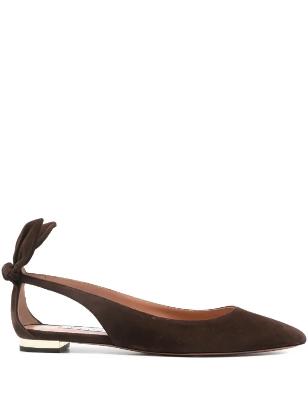 Aquazzura Bow Slingback Ballet Flats in Brown