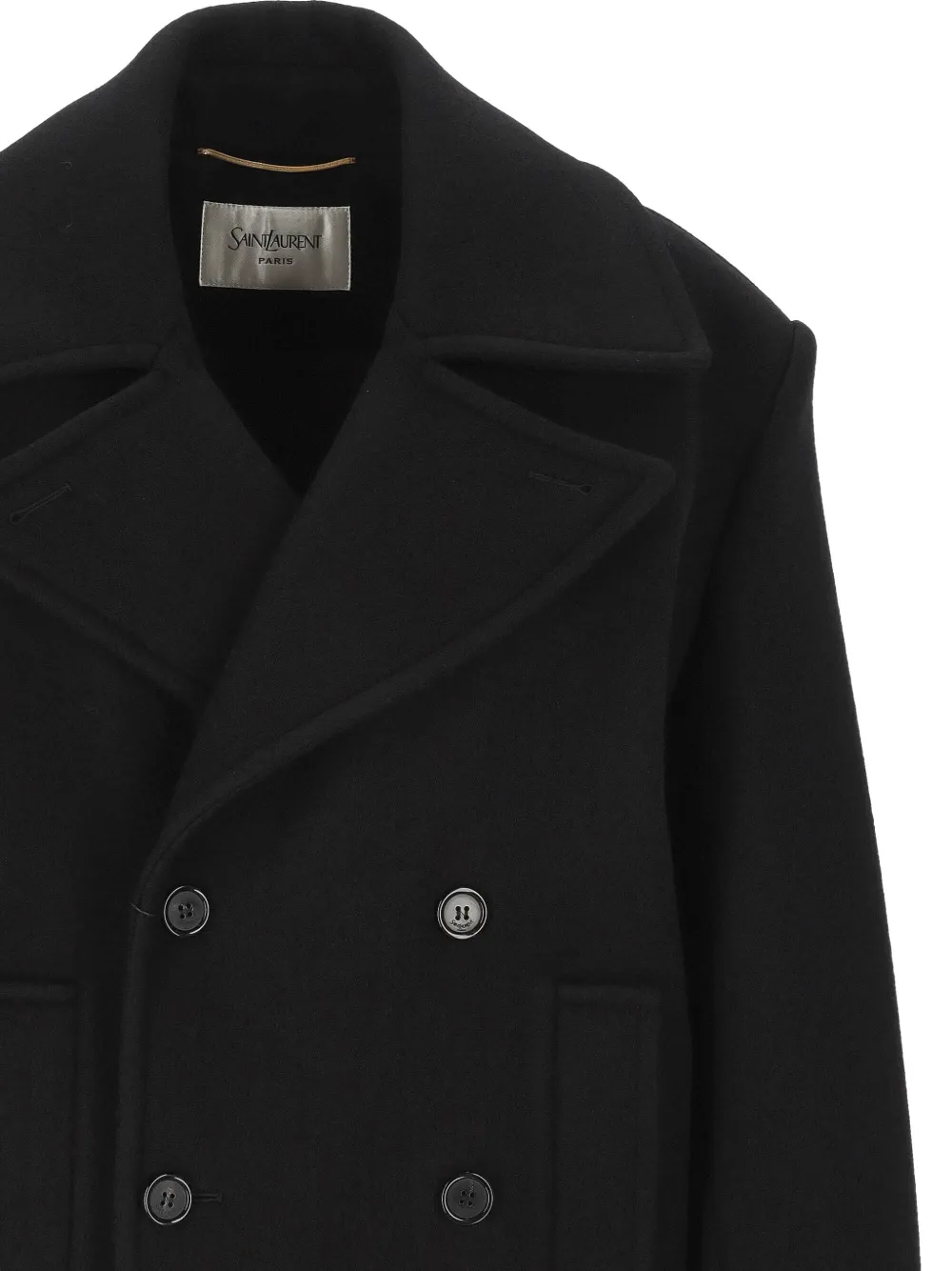 Saint Laurent Double-breasted Peacoat In Black