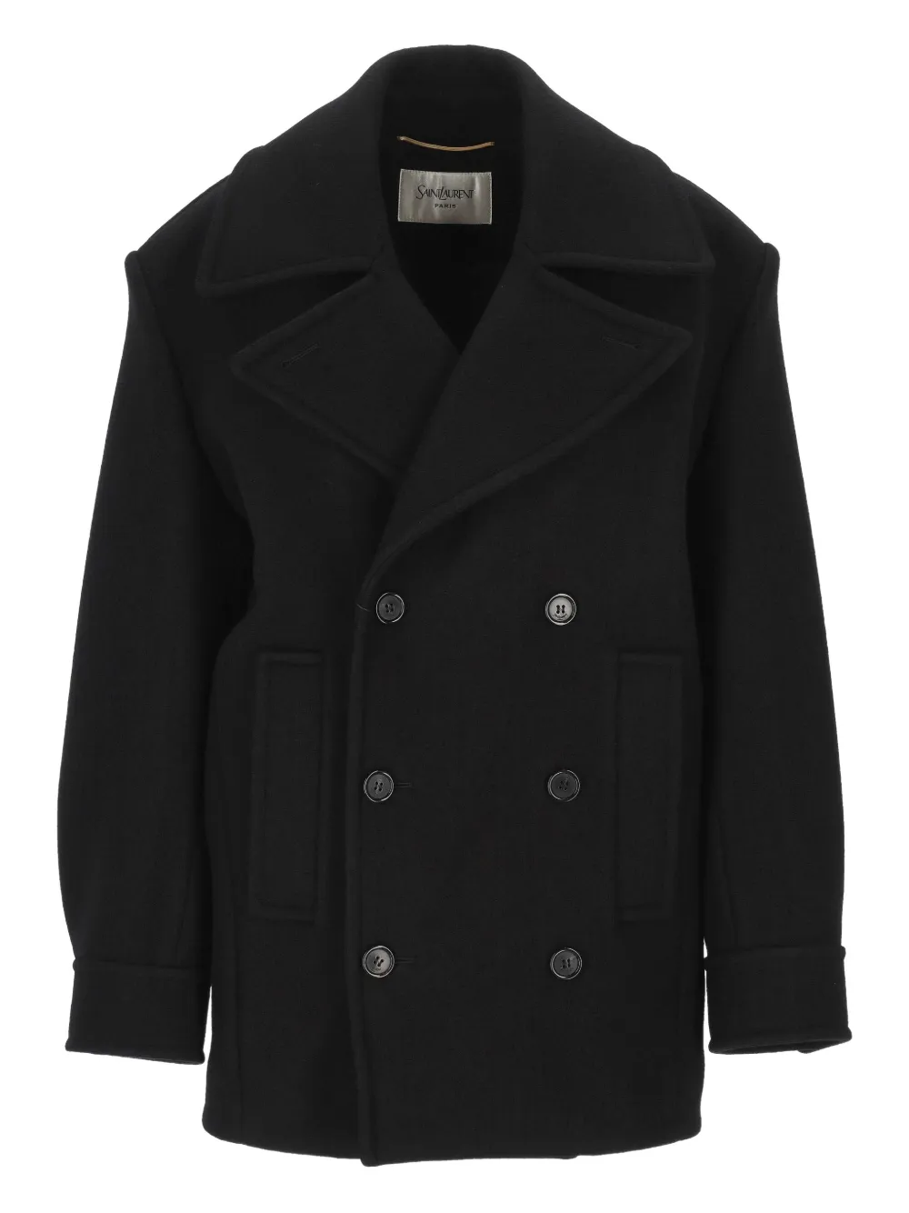 Saint Laurent Double-breasted Peacoat In Black