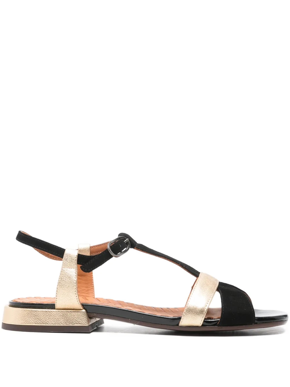 Chie Mihara T-strap metallic-effect flat sandals | Black | Image 1