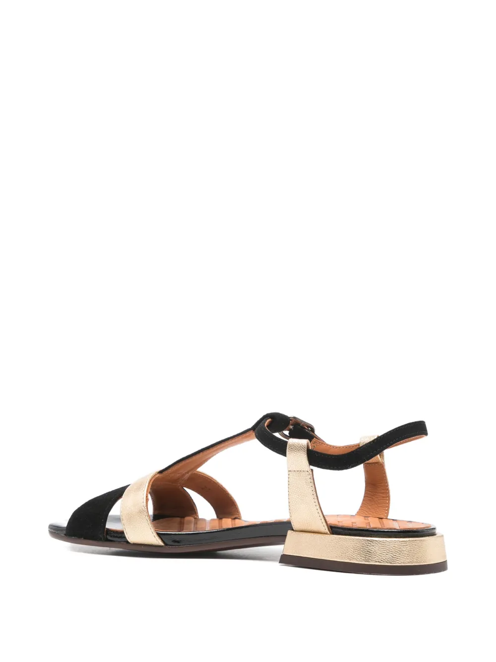 Chie Mihara T-strap metallic-effect flat sandals Zwart