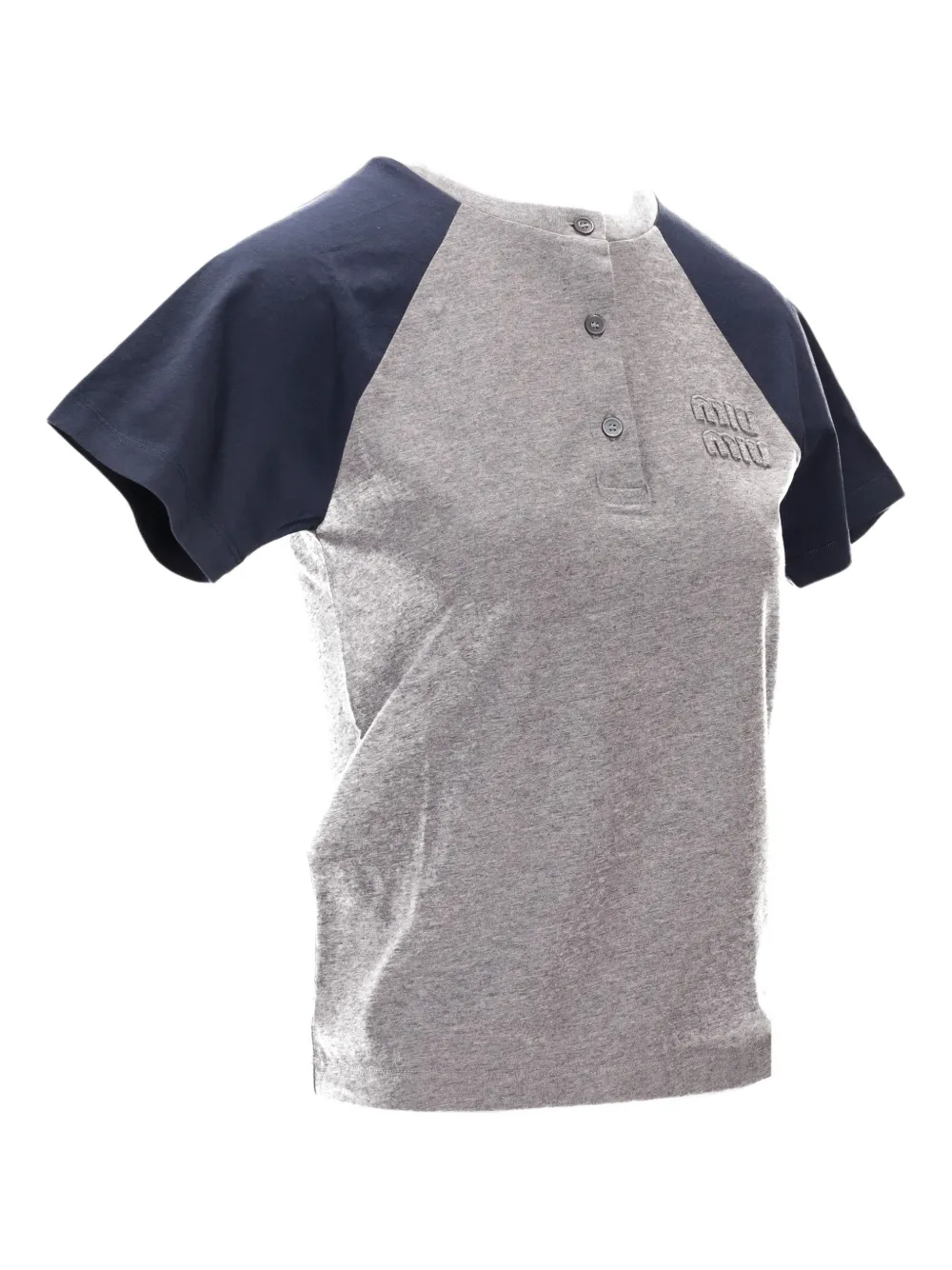 Miu Miu Raglan-sleeve Buttoned T-shirt - Grey 