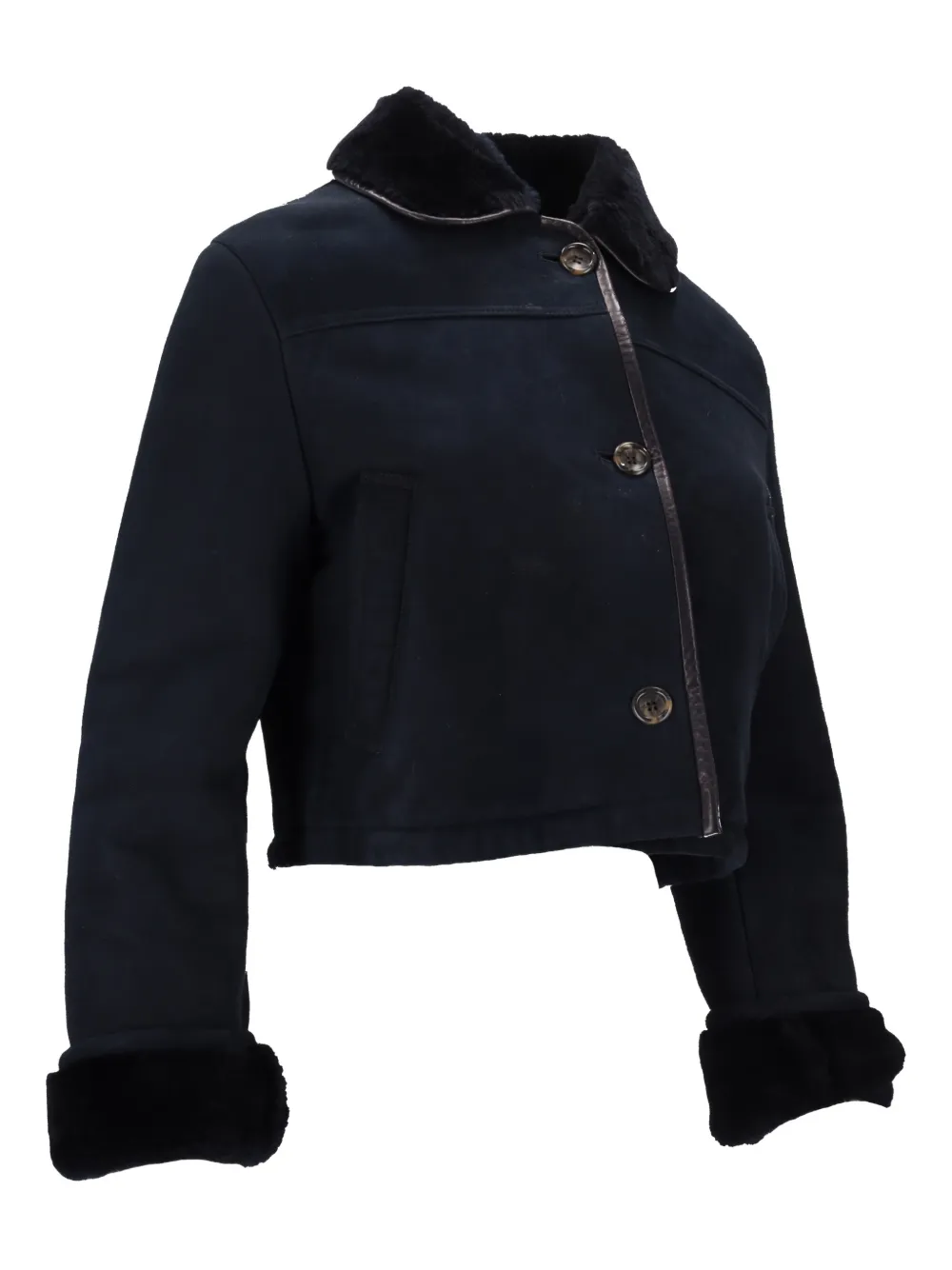  La-rose Long-sleeve Leather Jacket - Blue 