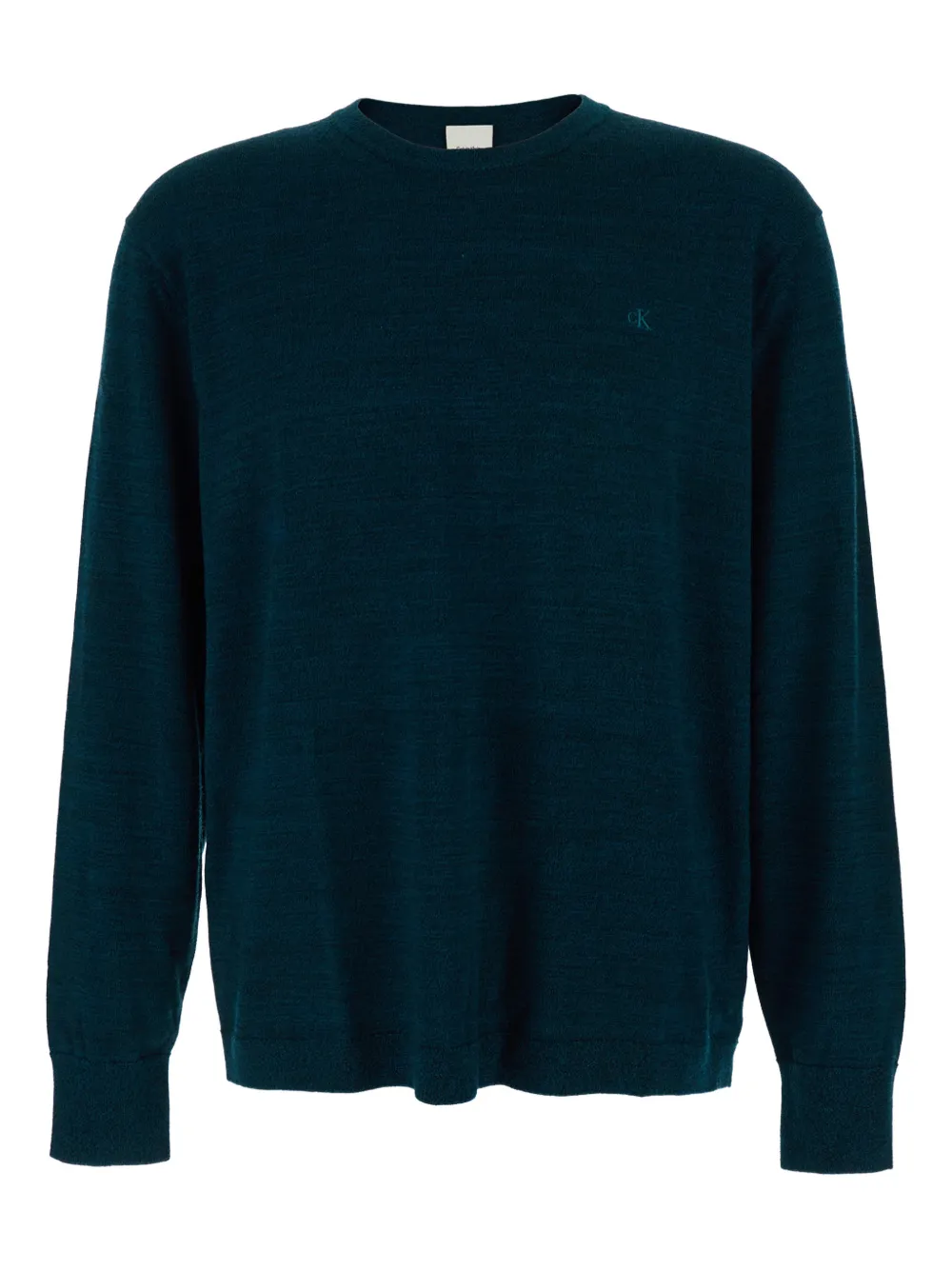 Calvin Klein Blue Crewneck Sweater With Logo Embroidery On The Front And Dropped Shoulders In Wool Man In Blue