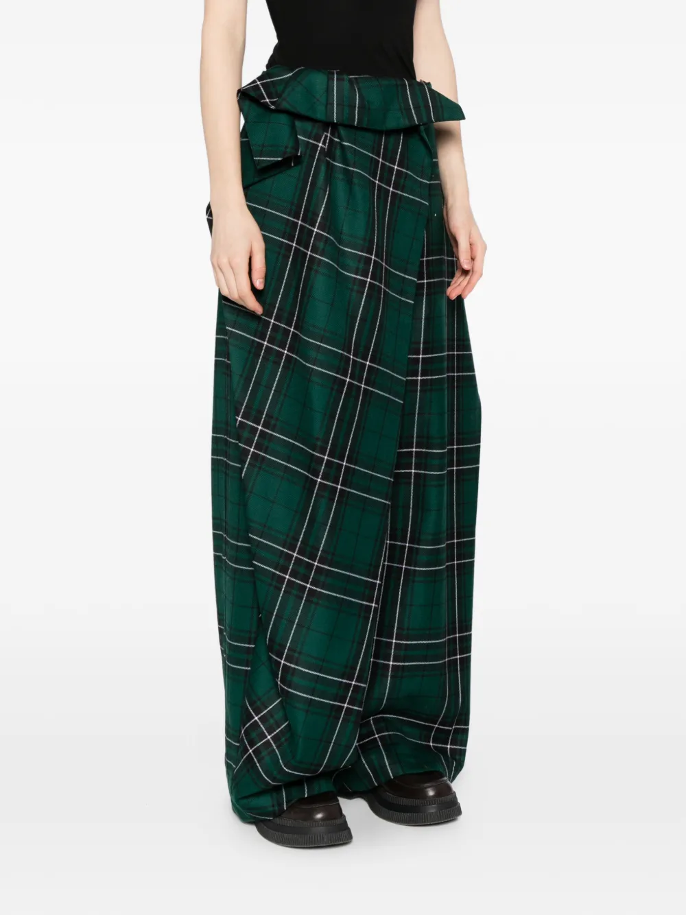 JW Anderson Fold-over Tartan Trousers in Green, view 3