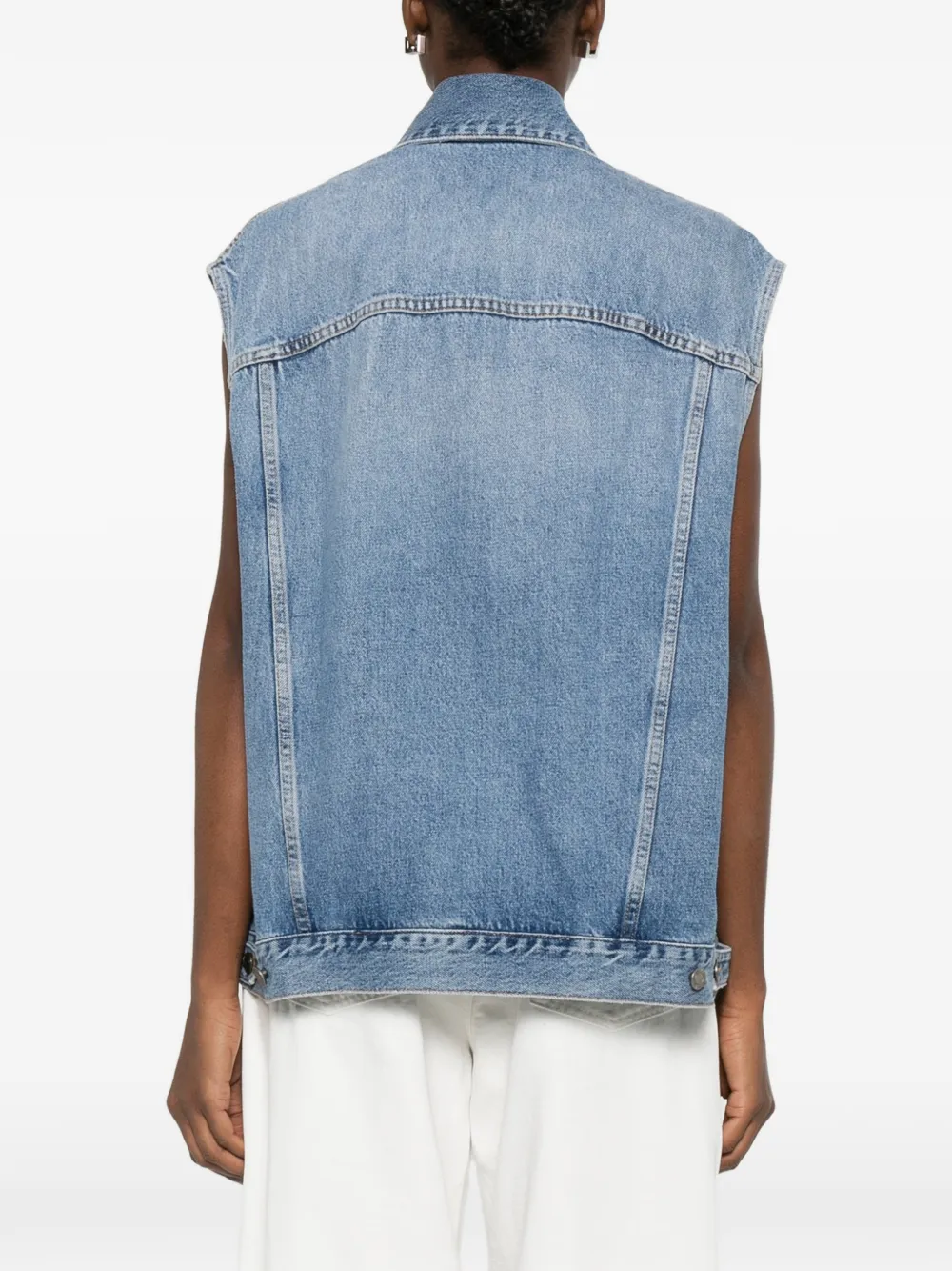 Haikure Button Denim Gilet In Blue