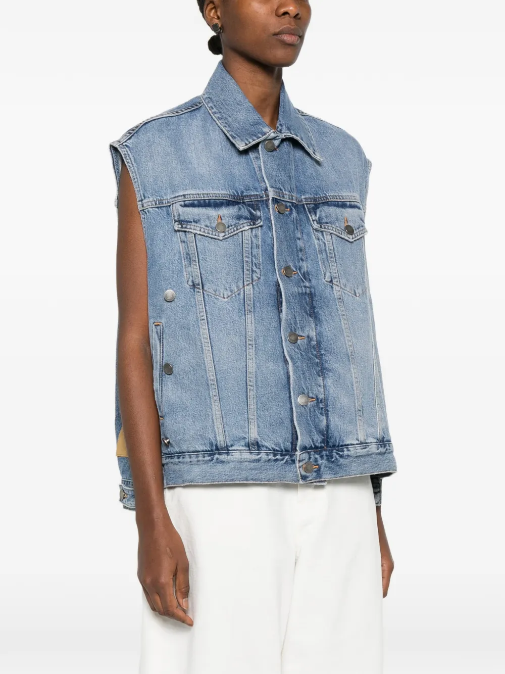 Haikure Button Denim Gilet In Blue