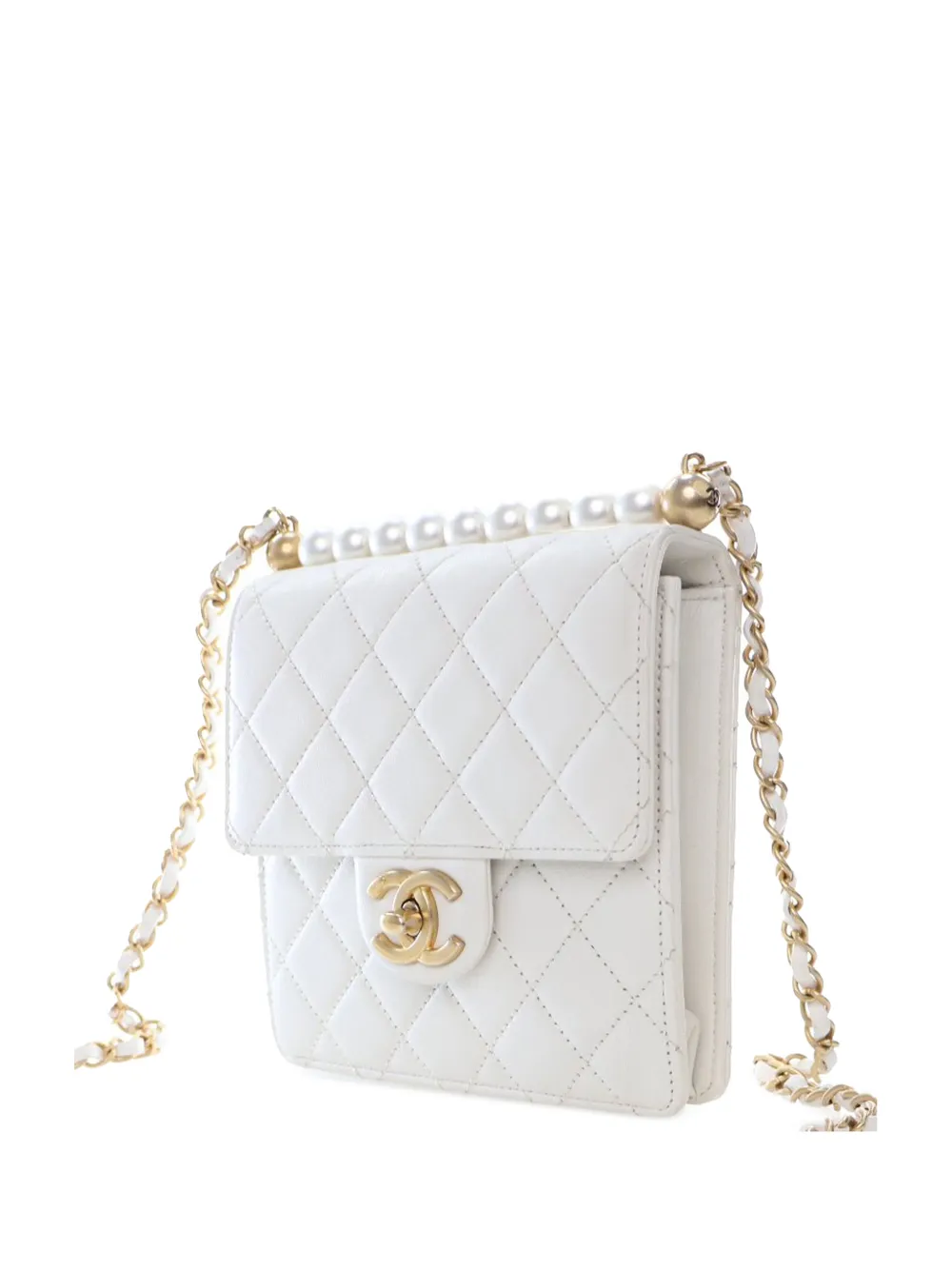 CHANEL Pre-owned 2019 Small Quilted Lambskin Chic Pearls Flap Crossbody Bag In White