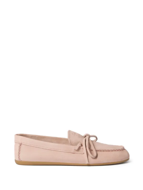 Miu Miu Bow-detail Suede Loafers in Pink
