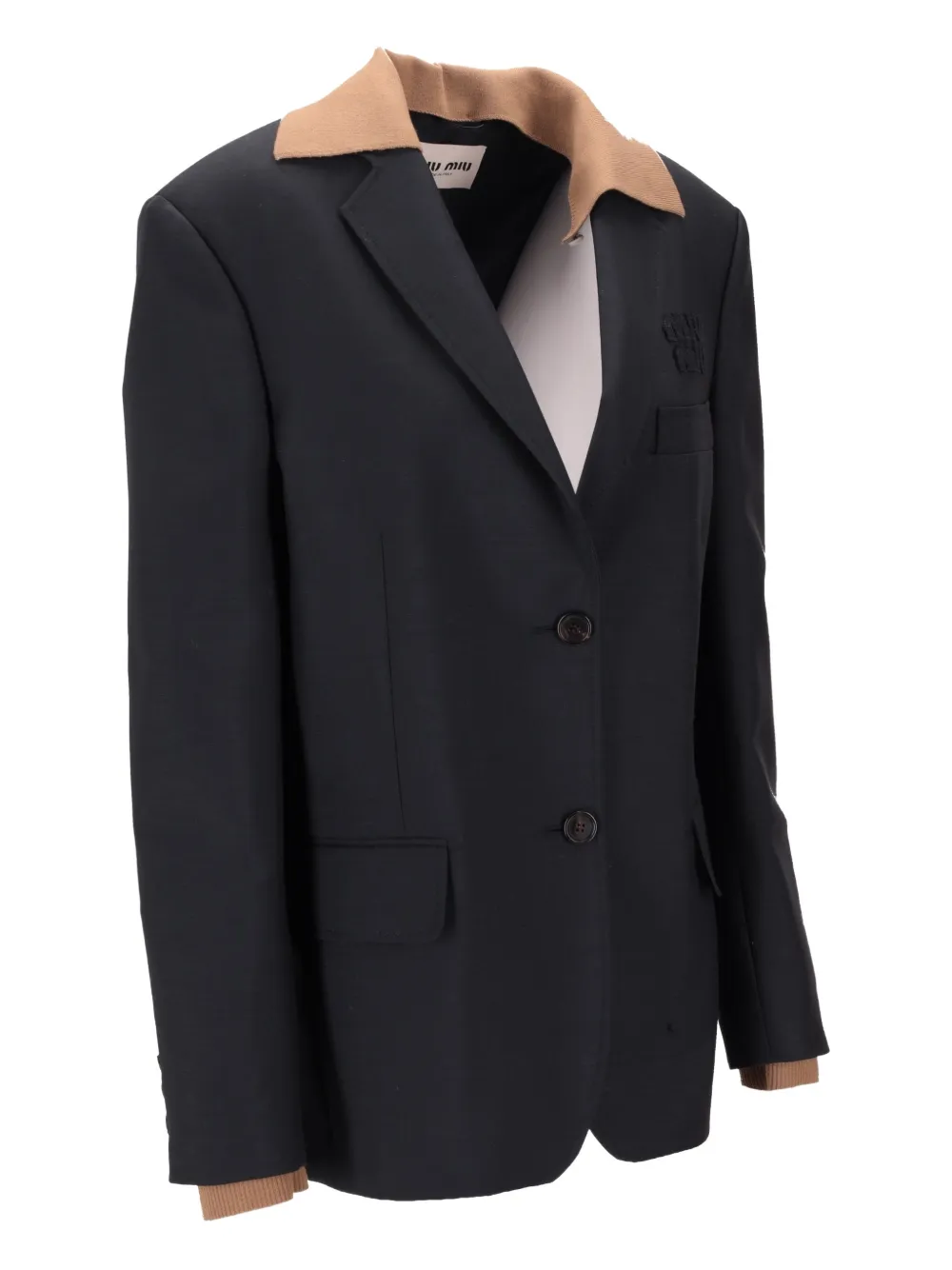  Miu Miu Contrast-collar Single-breasted Blazer - Black 