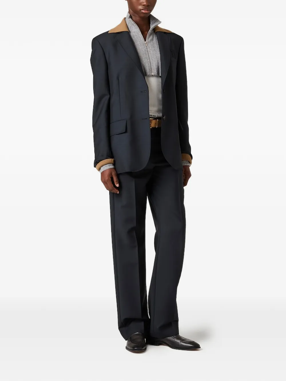 Miu Blazer met enkele rij knopen en contrasterende kraag Zwart