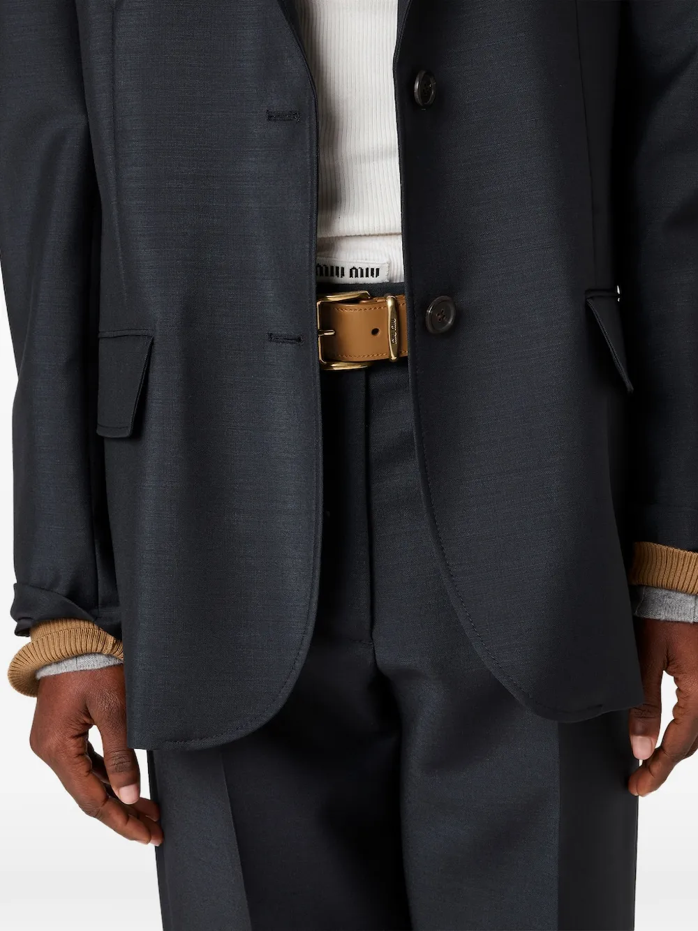 Miu Blazer met enkele rij knopen en contrasterende kraag Zwart