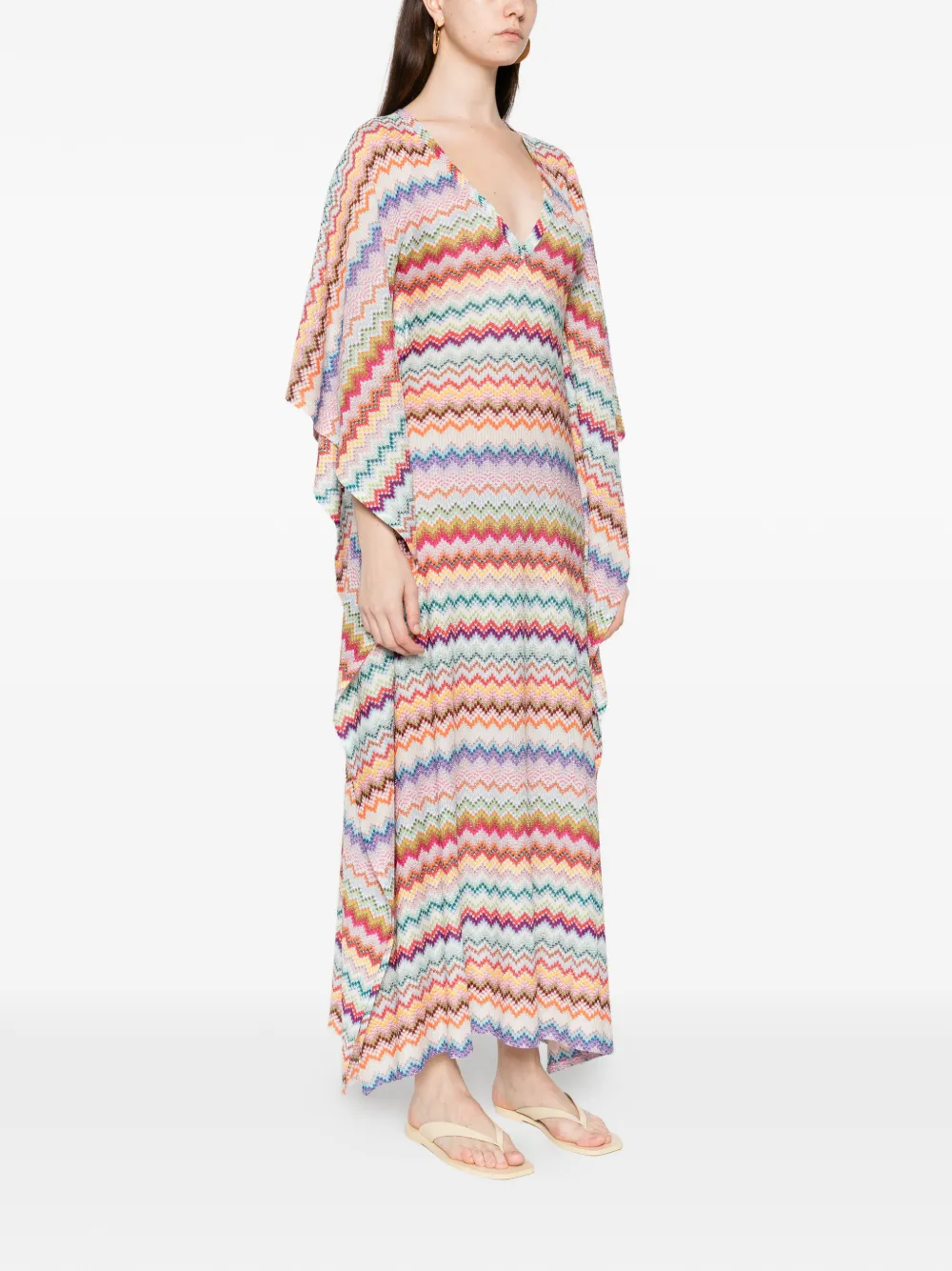 Missoni Maxi-jurk met V-hals en chevron streep Beige