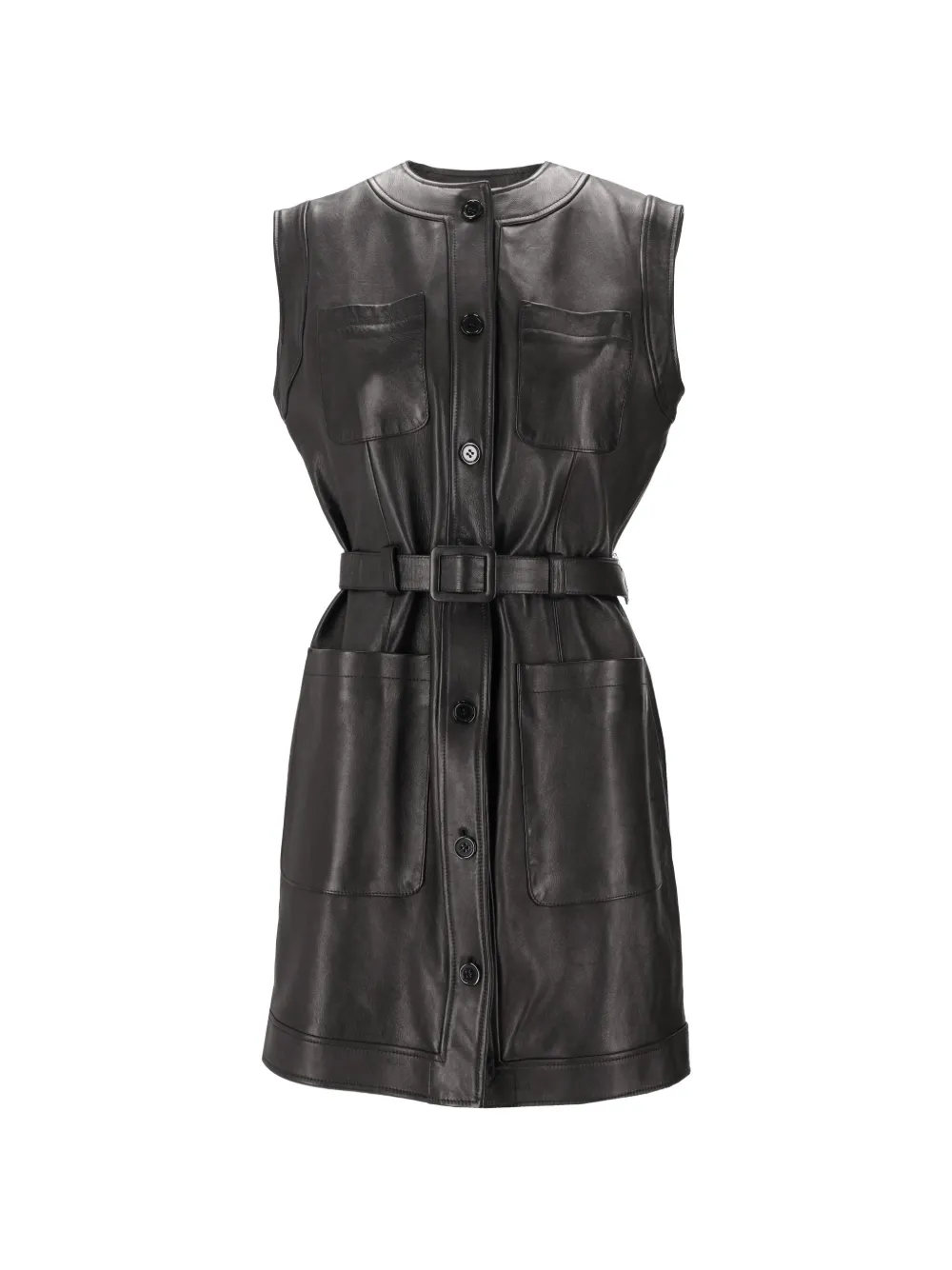 La-Rose belted leather mini dress - Nero