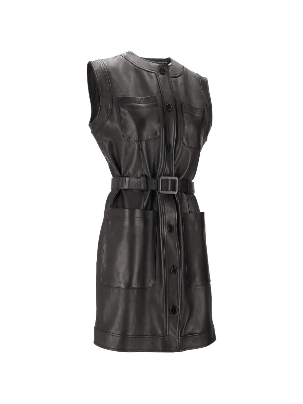 La-Rose Leren mini-jurk met ceintuur Zwart