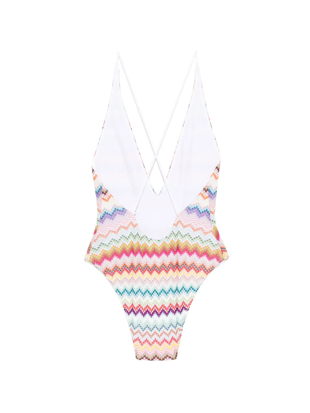  Missoni Zigzag-pattern Cross-back Swimsuit - White 