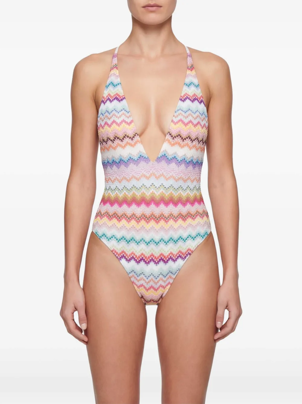 Missoni Lamé viscose Asymmetrisch badpak met zigzag-patroon en V-hals Wit