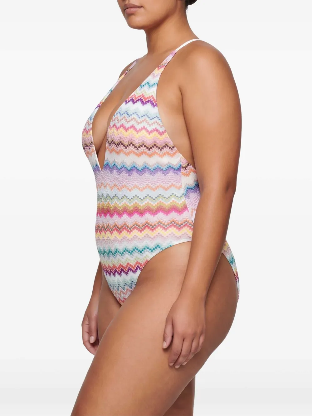 Missoni Lamé viscose Asymmetrisch badpak met zigzag-patroon en V-hals Wit