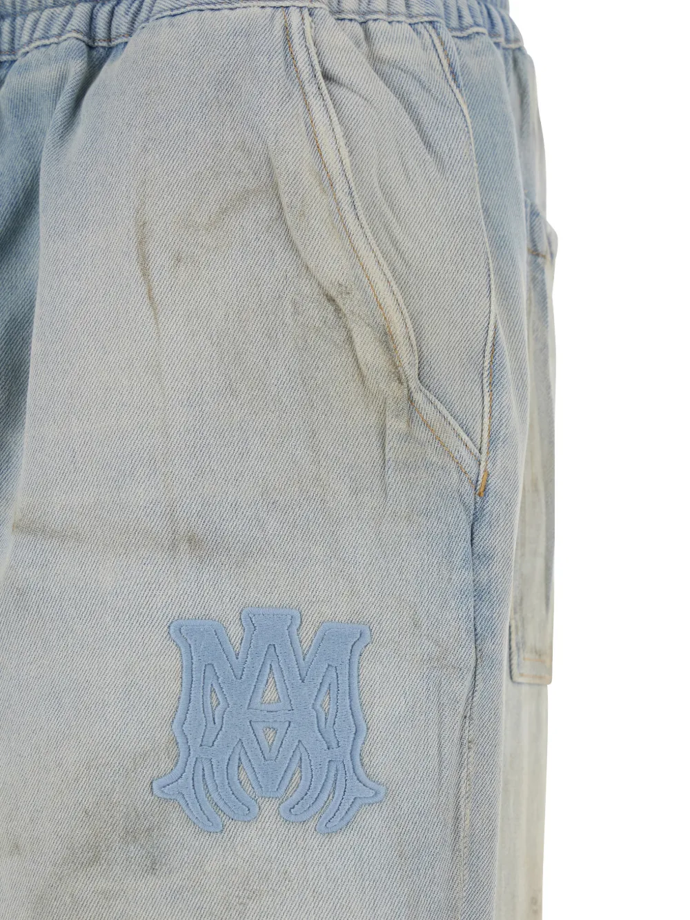  Amiri Drawstring Appliqué Wide-leg Jeans - Blue 
