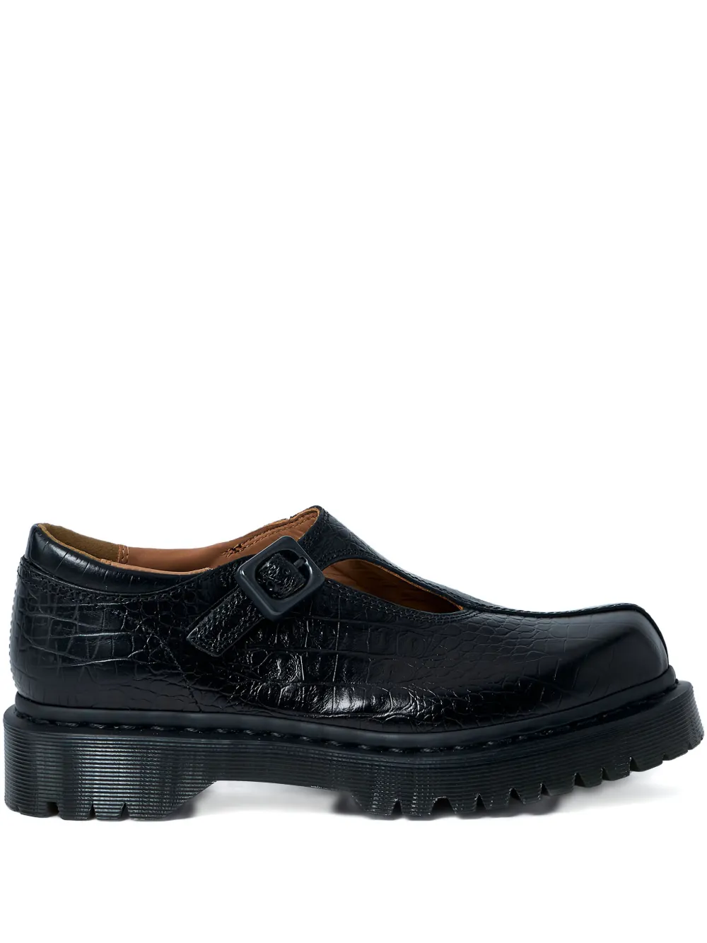 Dr. Martens Rejena Mj Croc-embossed Buckled Shoes In Black