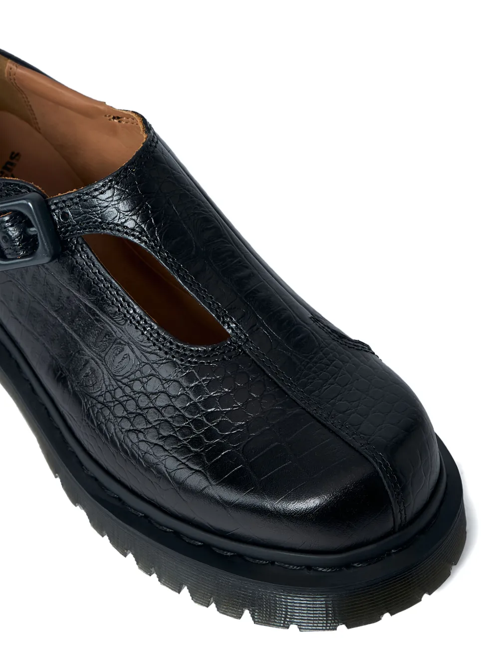 Dr. Martens Rejena Mj Croc-embossed Buckled Shoes In Black